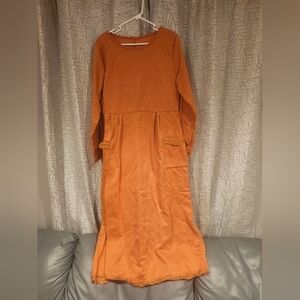 Elegant Orange Fleece Pullover Long Sleeve Dress